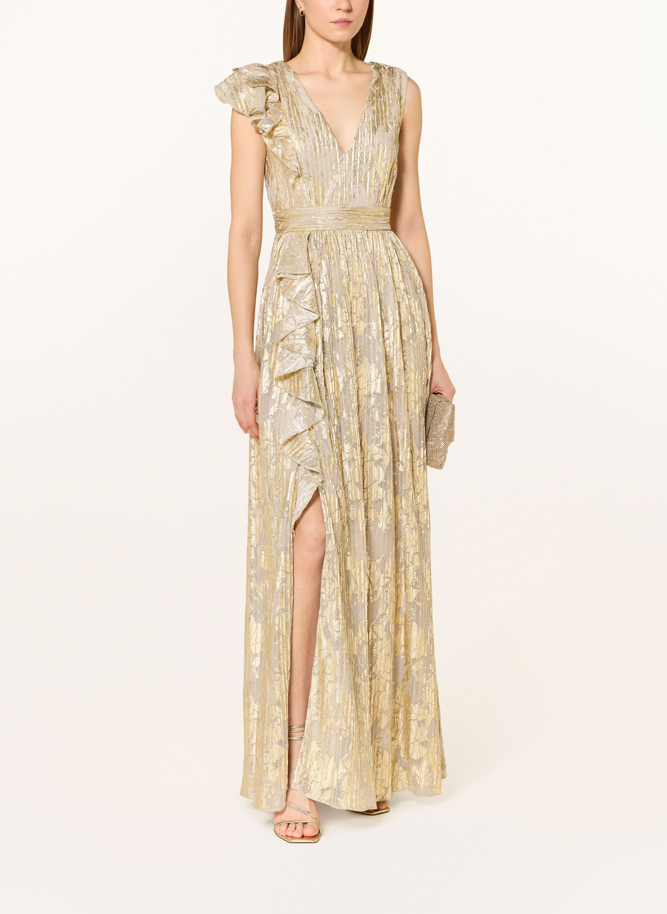 ADRIANNA PAPELL Suknia wieczorowa z brokatową przędzą: KREMOWY / ZŁOTY