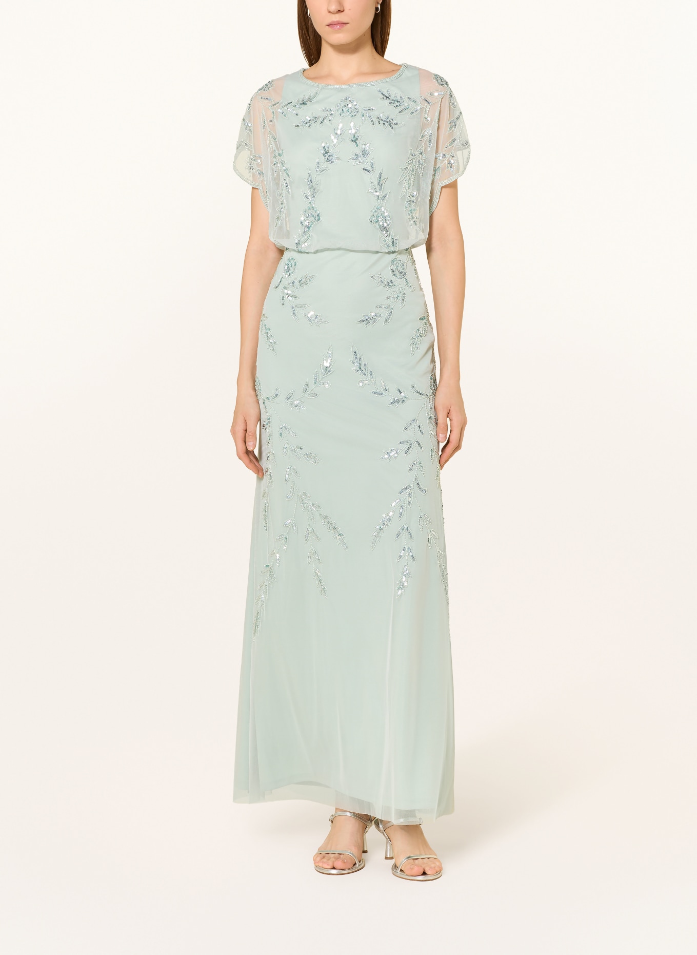 ADRIANNA PAPELL Suknia wieczorowa z cekinami i ozdobnymi perełkami: TURKUSOWY
