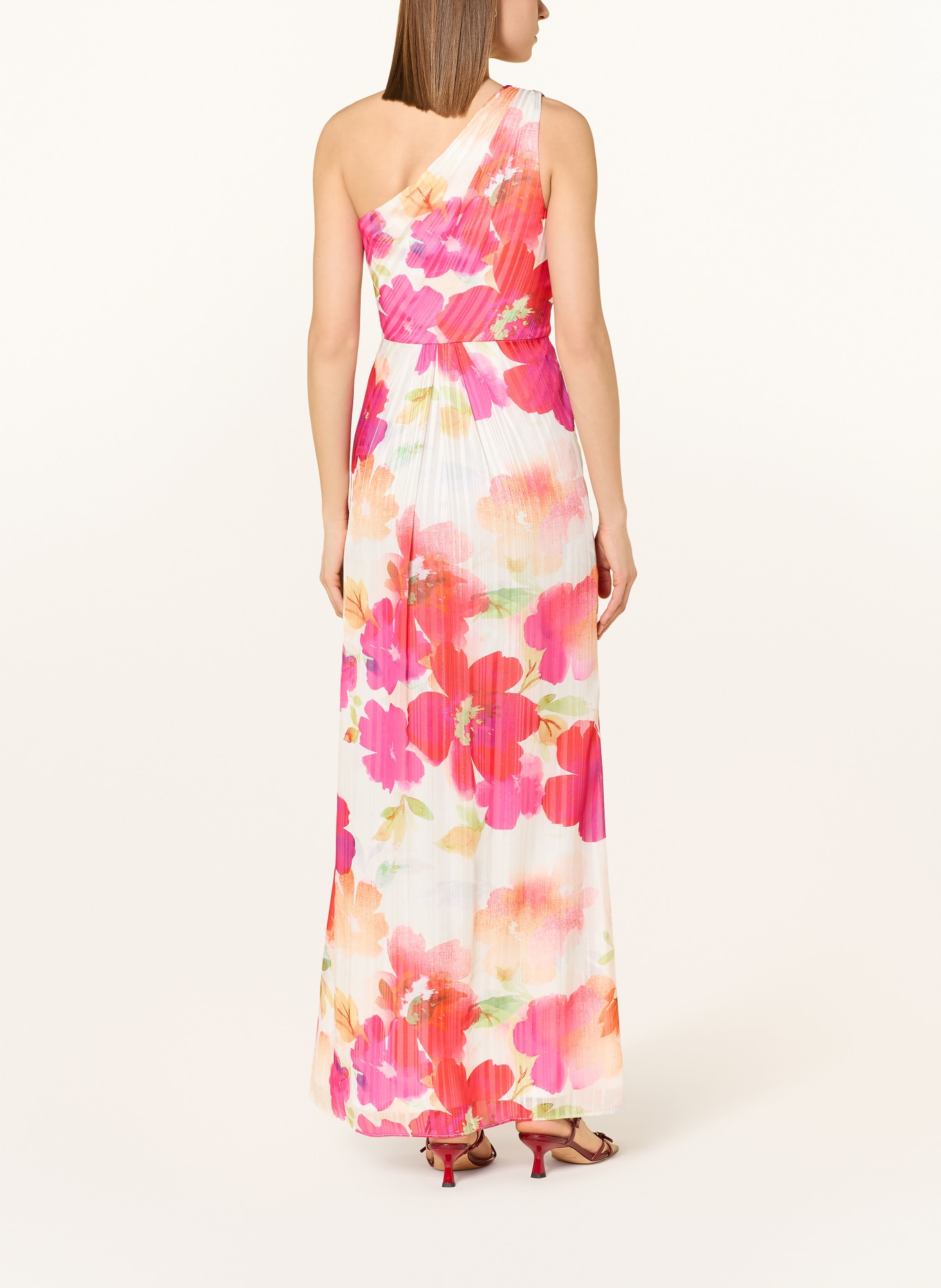 ADRIANNA PAPELL Večerní šaty s třpytivou nití: RŮŽOVÁ / ORANŽOVÁ / BÍLÁ