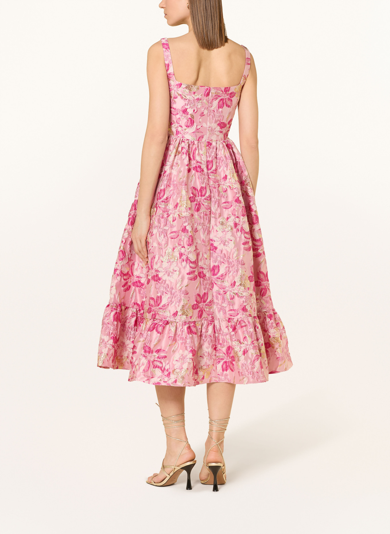 ADRIANNA PAPELL Sukienka koktajlowa z tkaniny żakardowej: MOCNORÓŻOWY / ZŁOTY / BLADORÓŻOWY