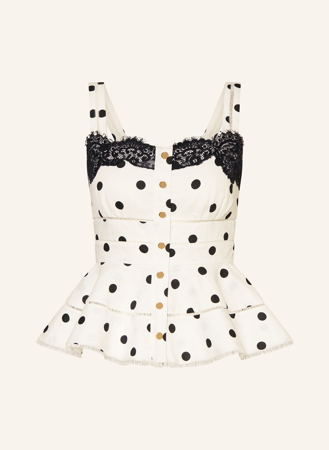 self-portrait Blouse en lin avec dentelle: BLANC / NOIR