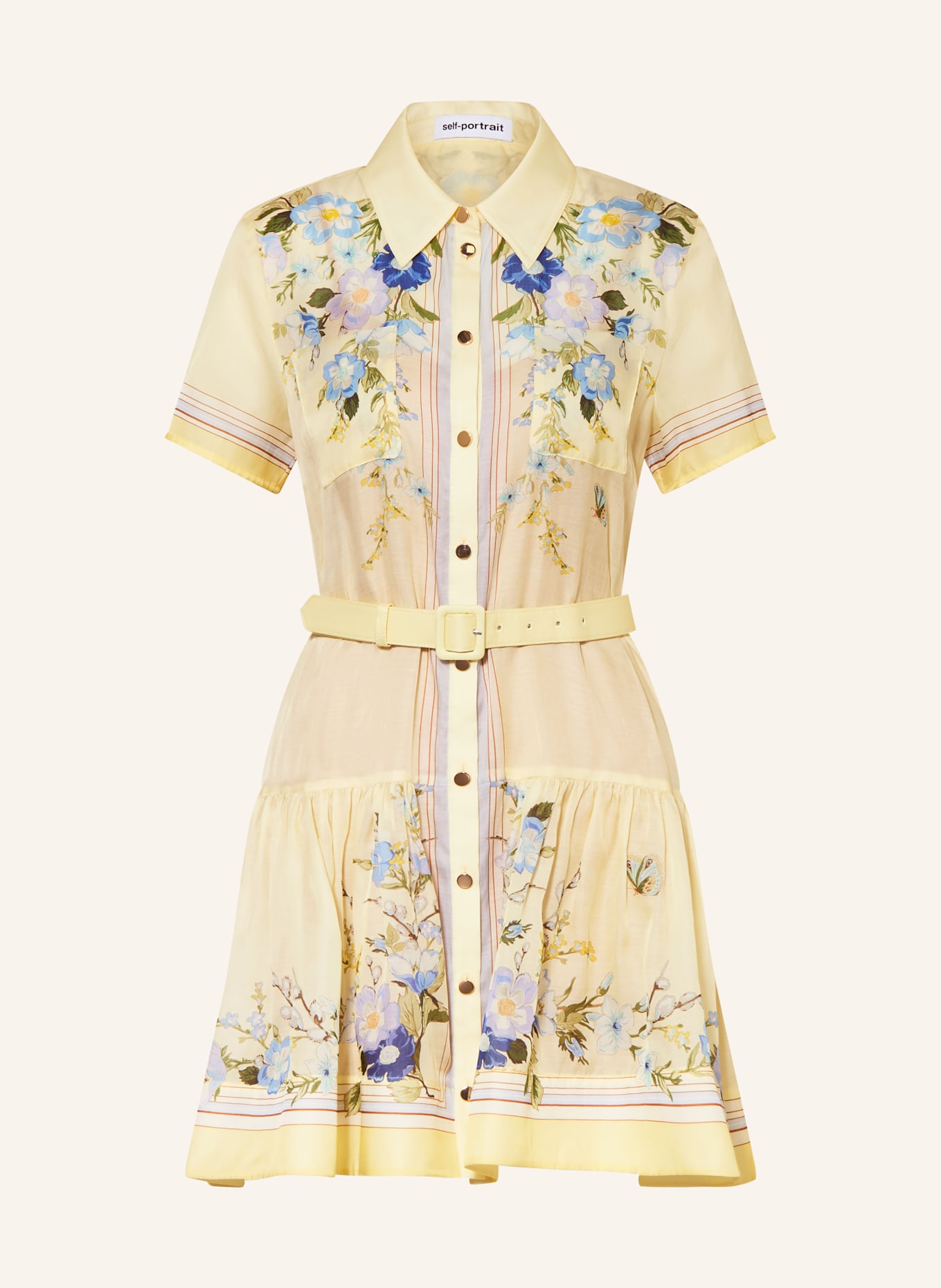 self-portrait Hemdblusenkleid: HELLGELB / GRÜN / HELLBLAU