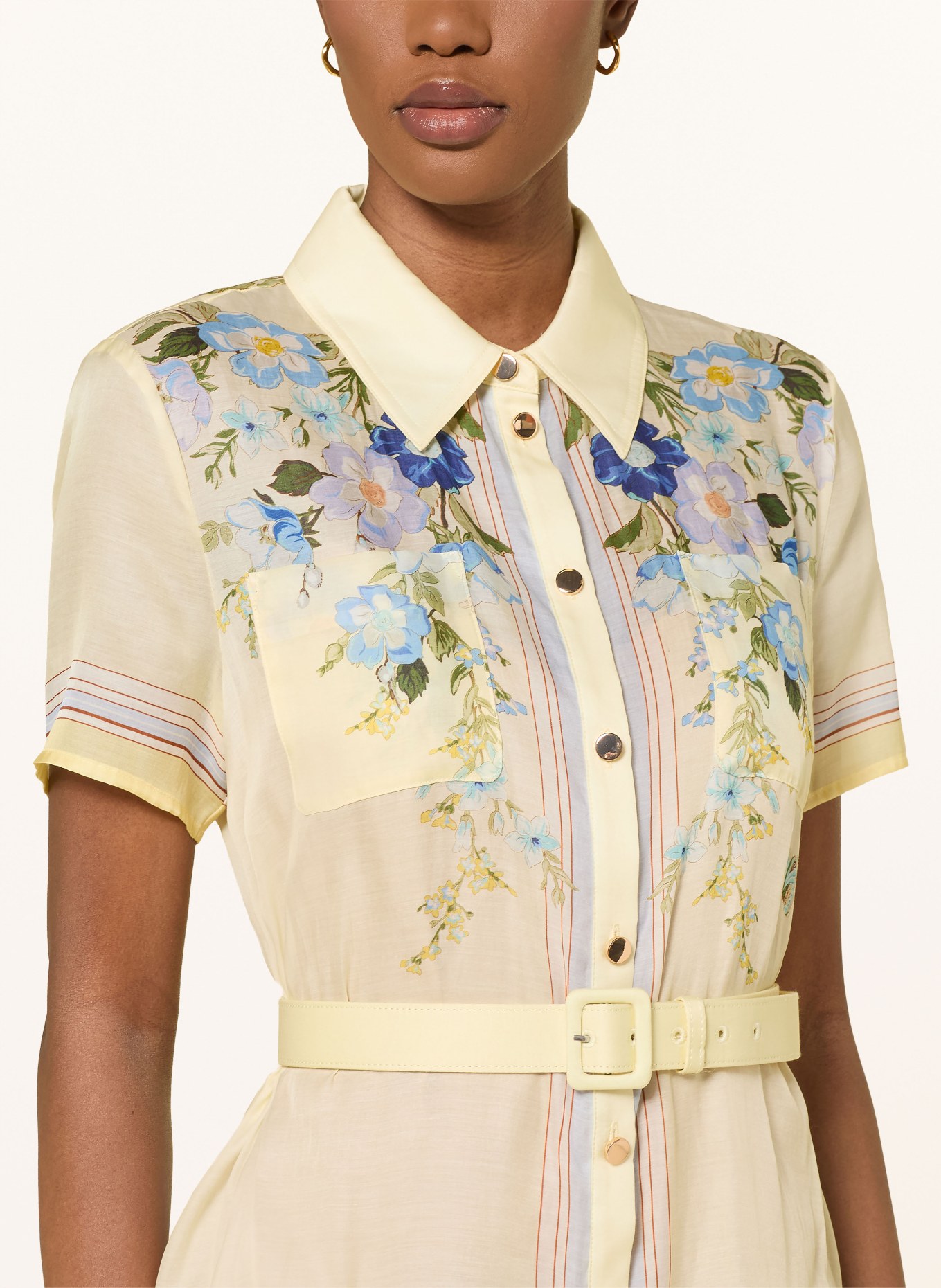 self-portrait Hemdblusenkleid: HELLGELB / GRÜN / HELLBLAU