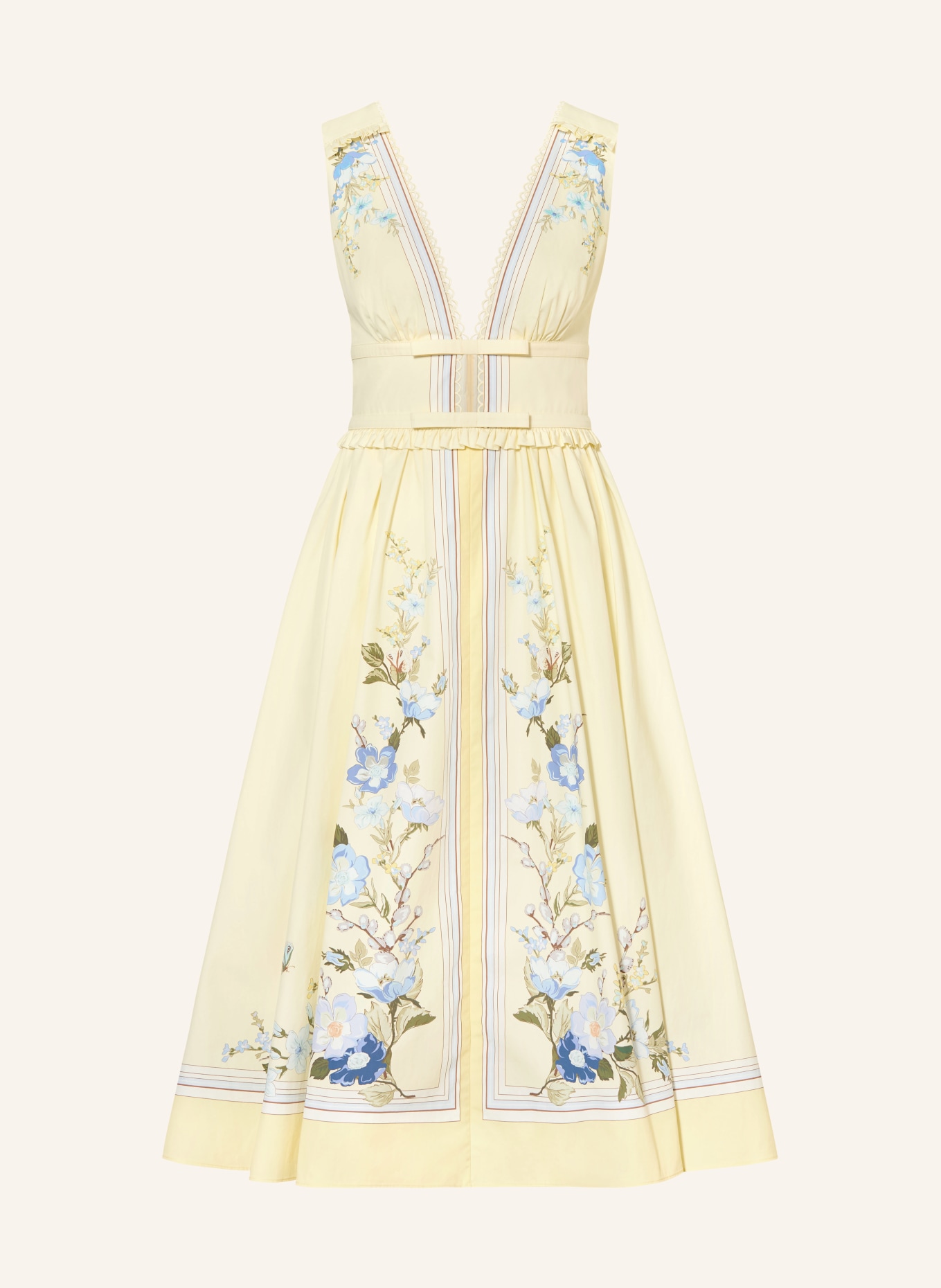 self-portrait Robe à volants: JAUNE CLAIR / BLEU GRIS / BLEU FONCÉ