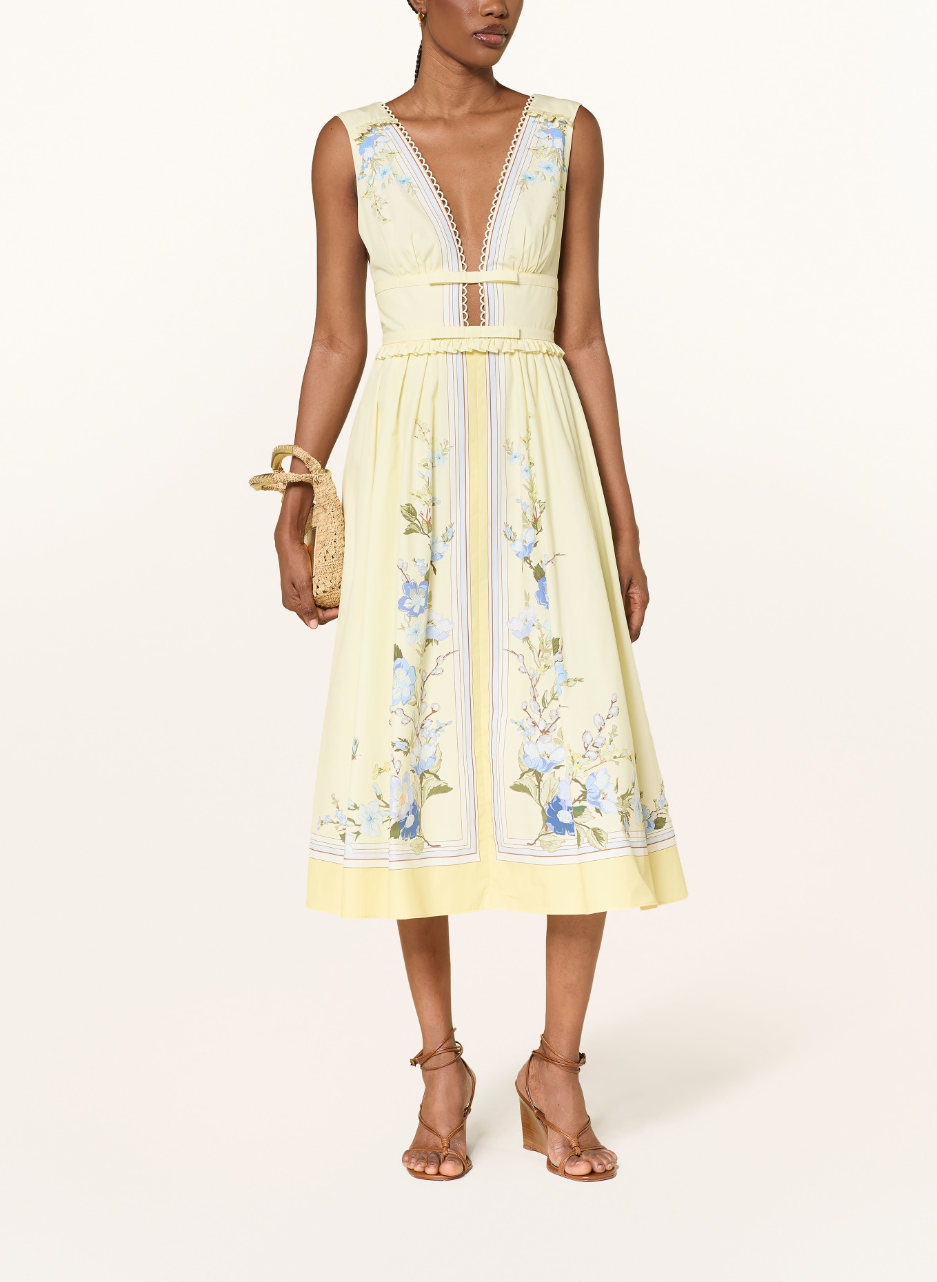 self-portrait Robe à volants: JAUNE CLAIR / BLEU GRIS / BLEU FONCÉ