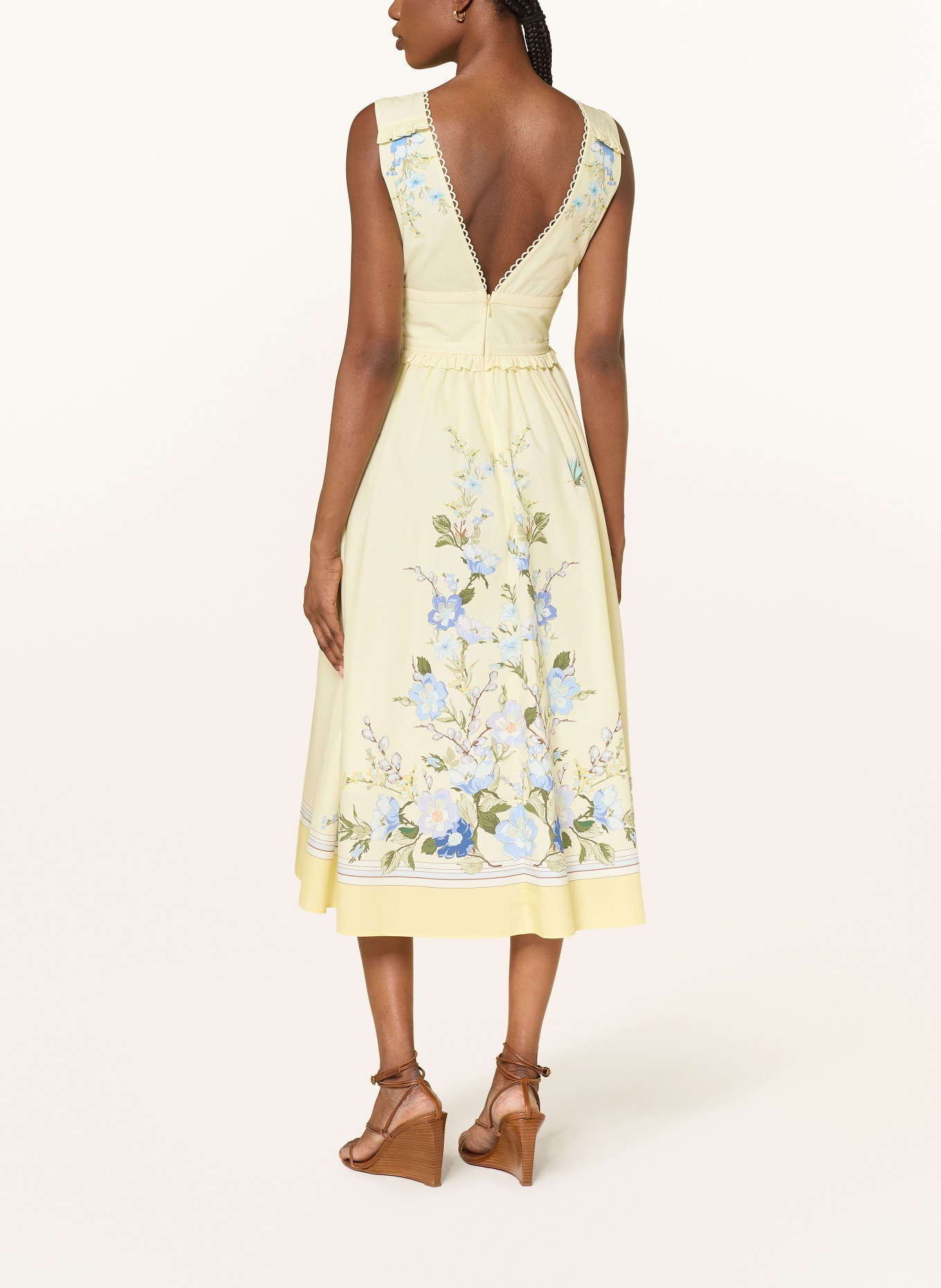 self-portrait Robe à volants: JAUNE CLAIR / BLEU GRIS / BLEU FONCÉ