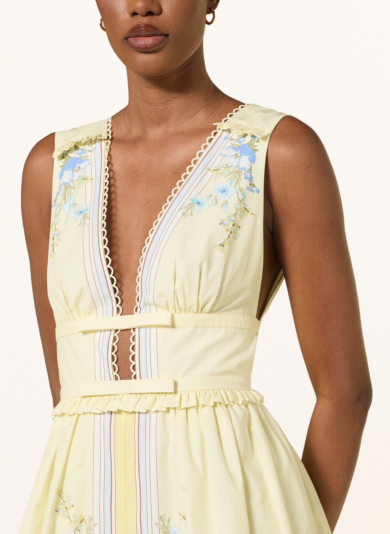 self-portrait Robe à volants: JAUNE CLAIR / BLEU GRIS / BLEU FONCÉ