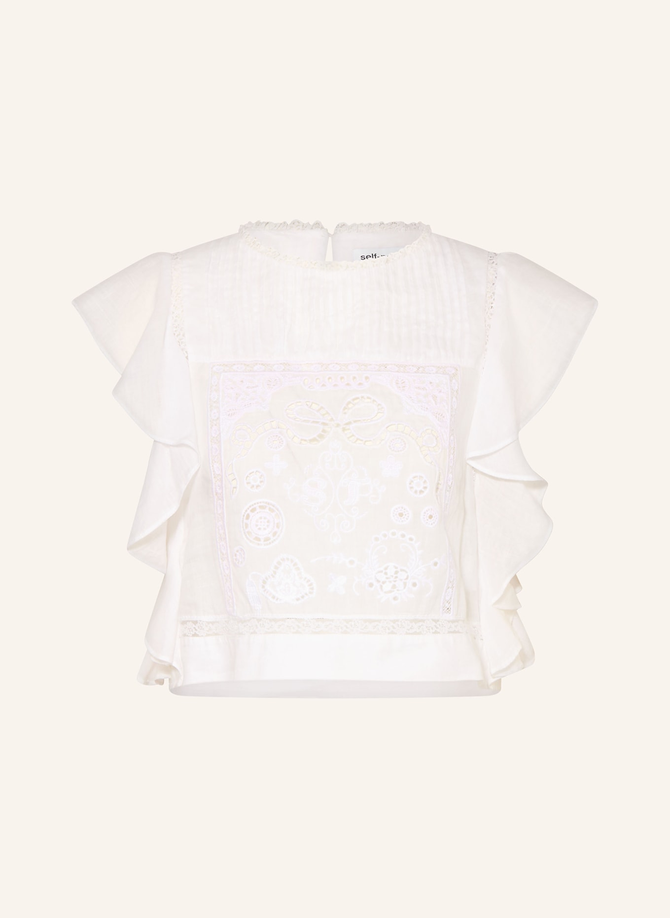 self-portrait Tričko s volánky a krajkou s otvory: BÍLÁ