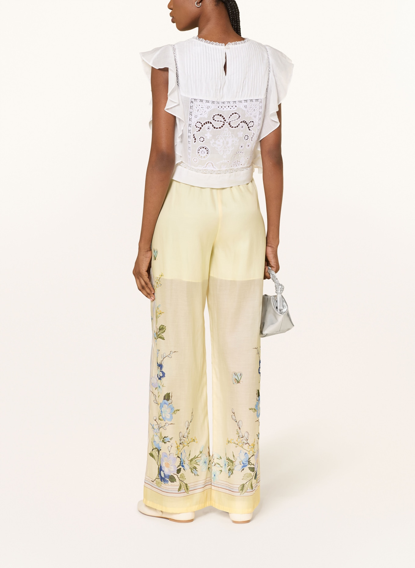 self-portrait Tričko s volánky a krajkou s otvory: BÍLÁ