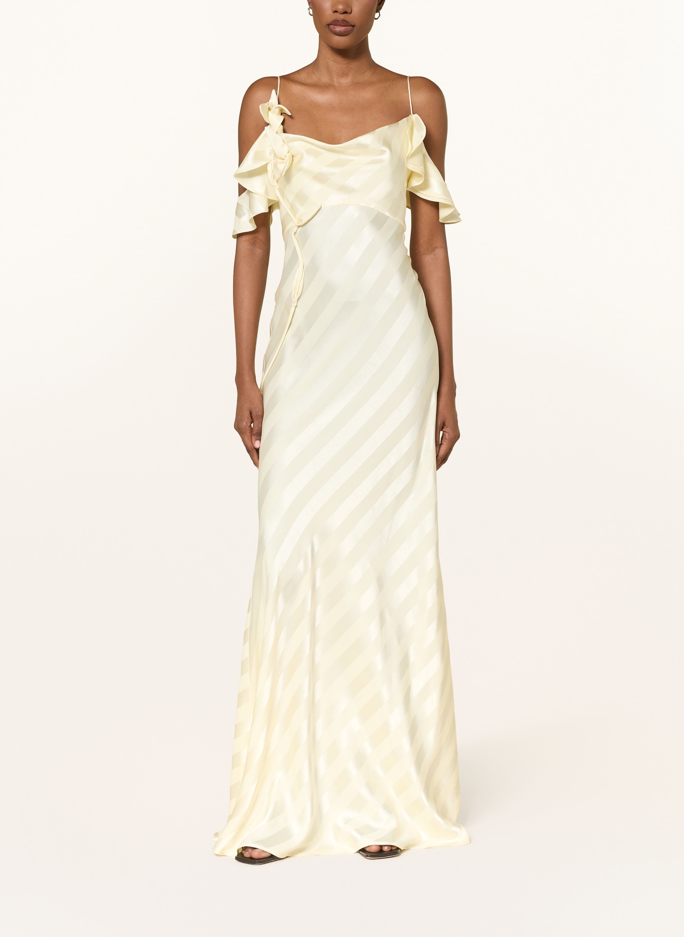 self-portrait Satinkleid mit Volants: HELLGELB