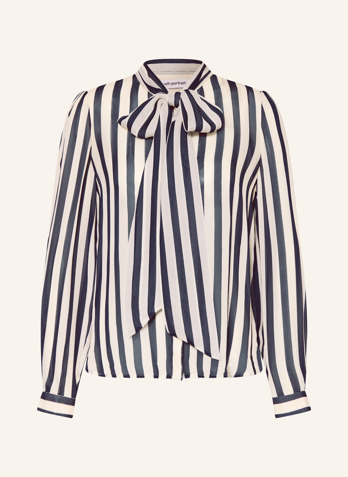 self-portrait bow tie blouse: CREAM / DARK BLUE