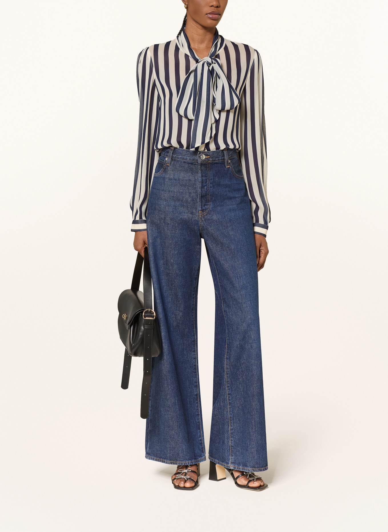 self-portrait bow tie blouse: CREAM / DARK BLUE