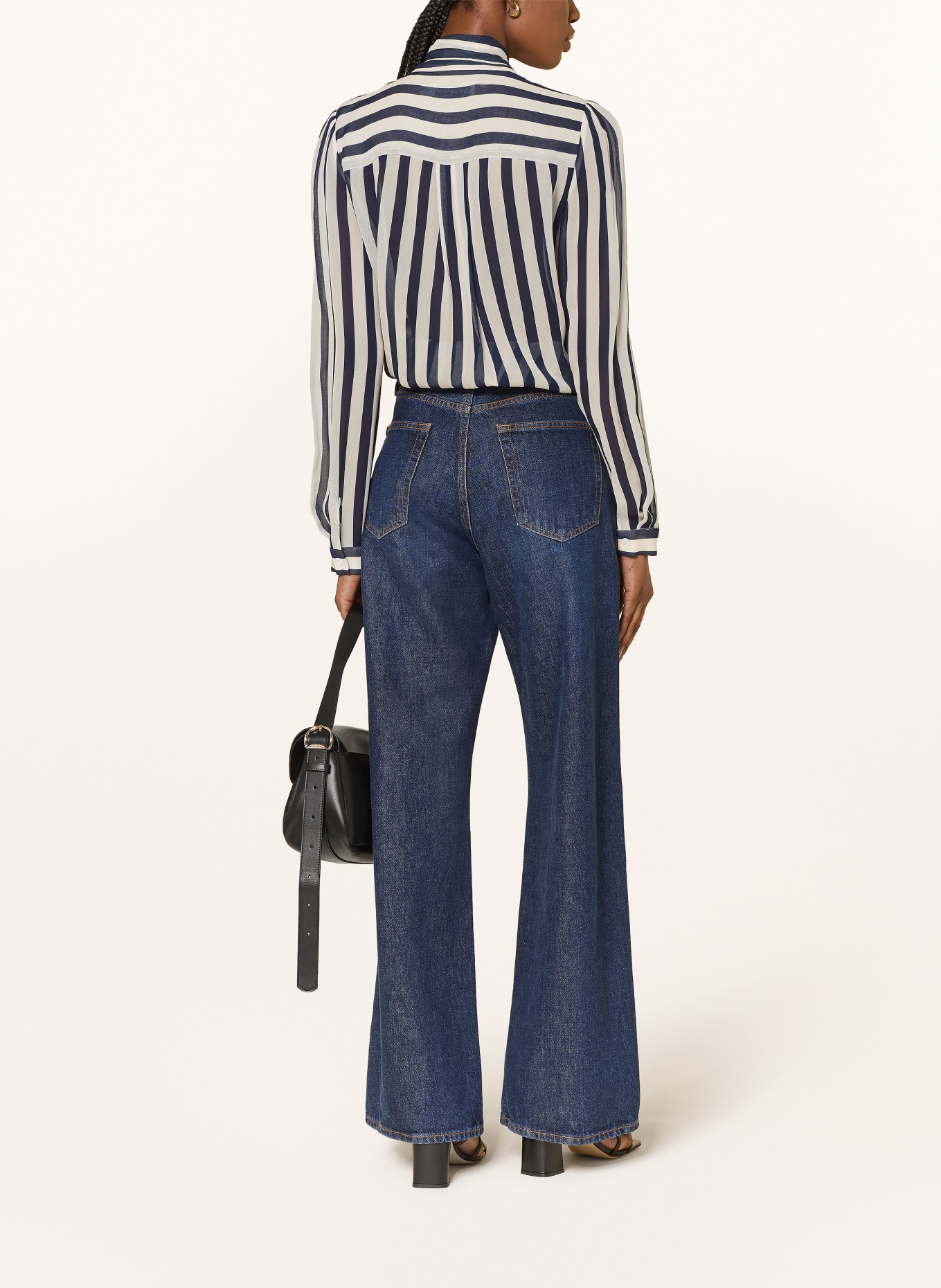 self-portrait bow tie blouse: CREAM / DARK BLUE