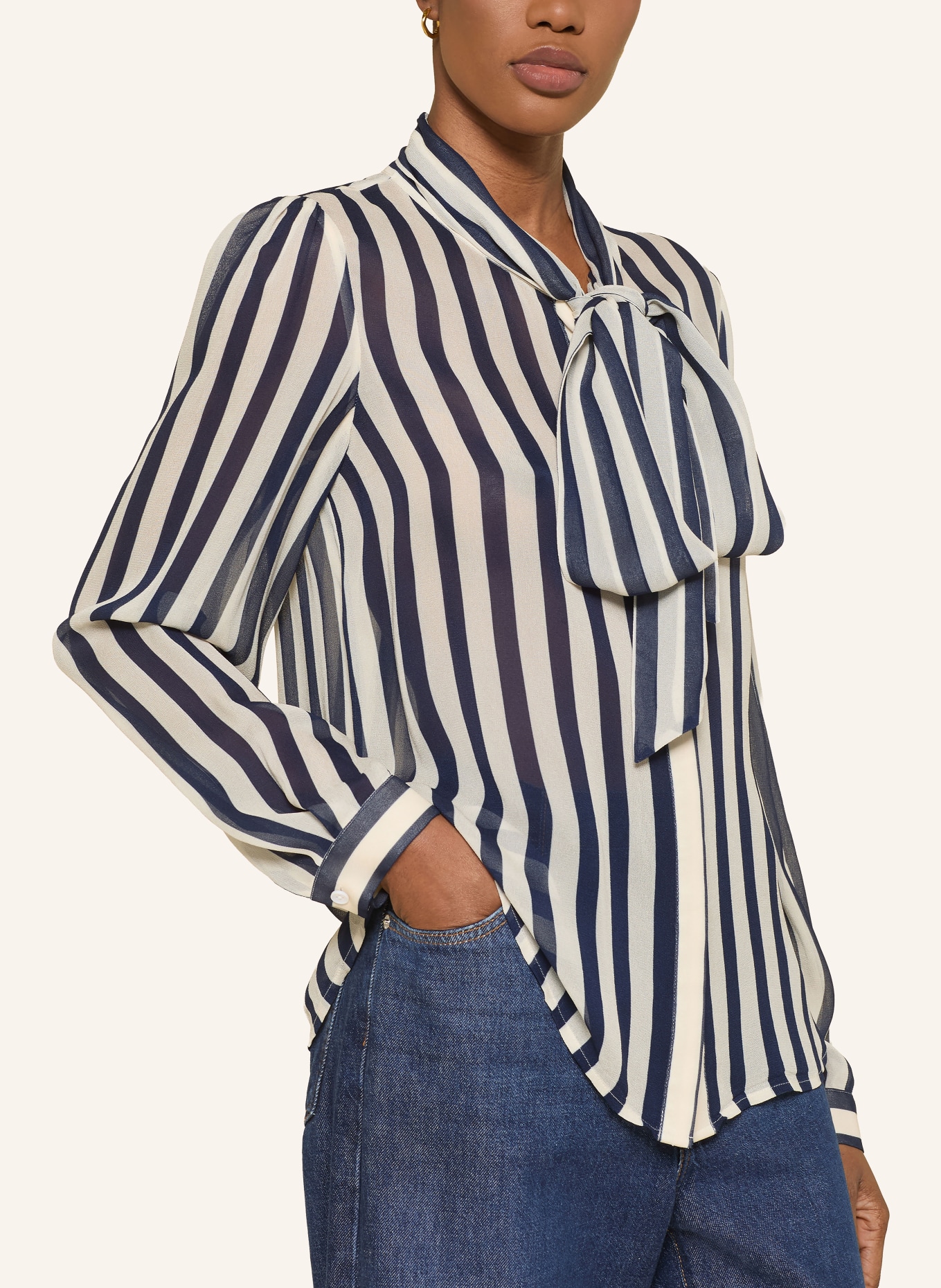 self-portrait bow tie blouse: CREAM / DARK BLUE