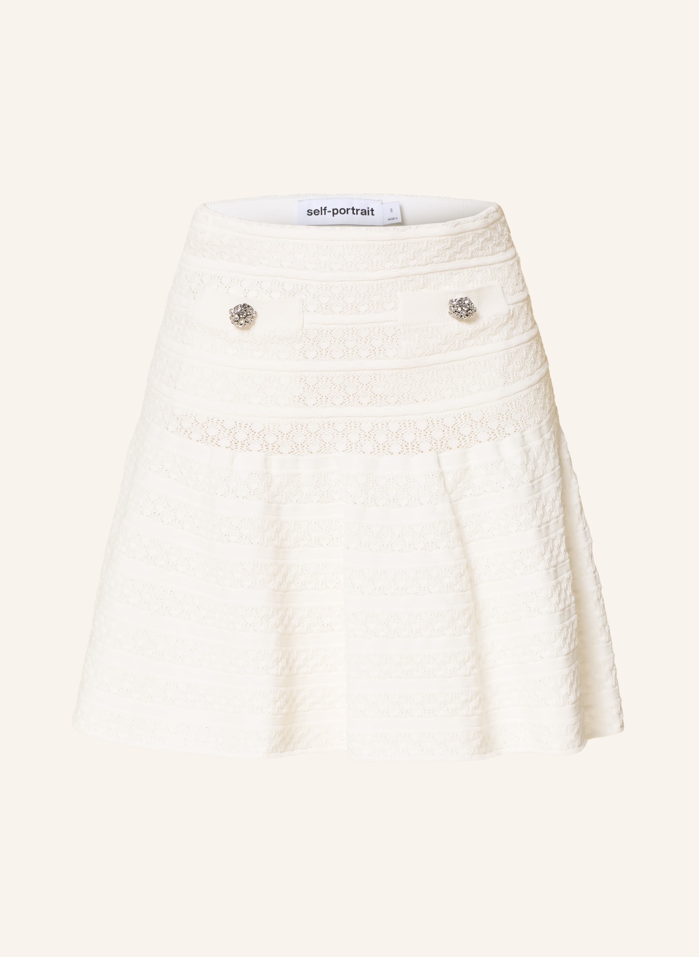 self-portrait Jupe en maille avec pierres décoratives: BLANC