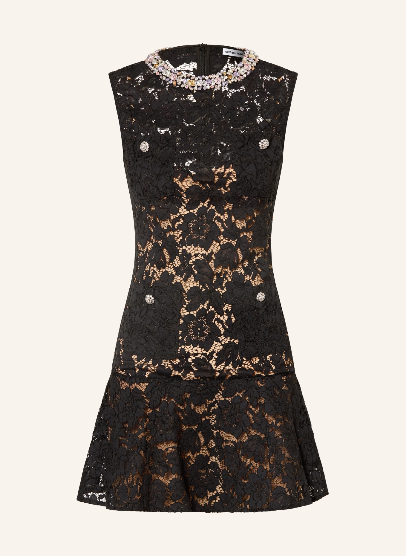 self-portrait Šaty z krajky s ozdobnými kameny: ČERNÁ / SVĚTLE HNĚDÁ