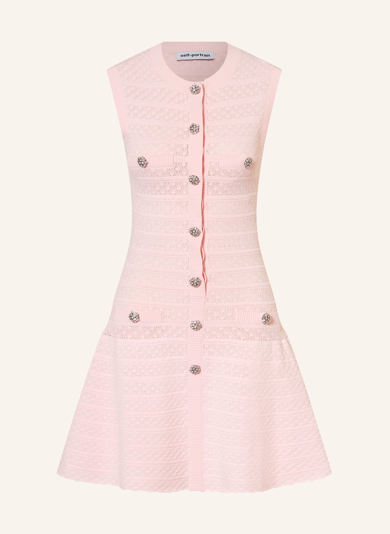 self-portrait Robe en maille avec pierres précieuses: ROSE CLAIR