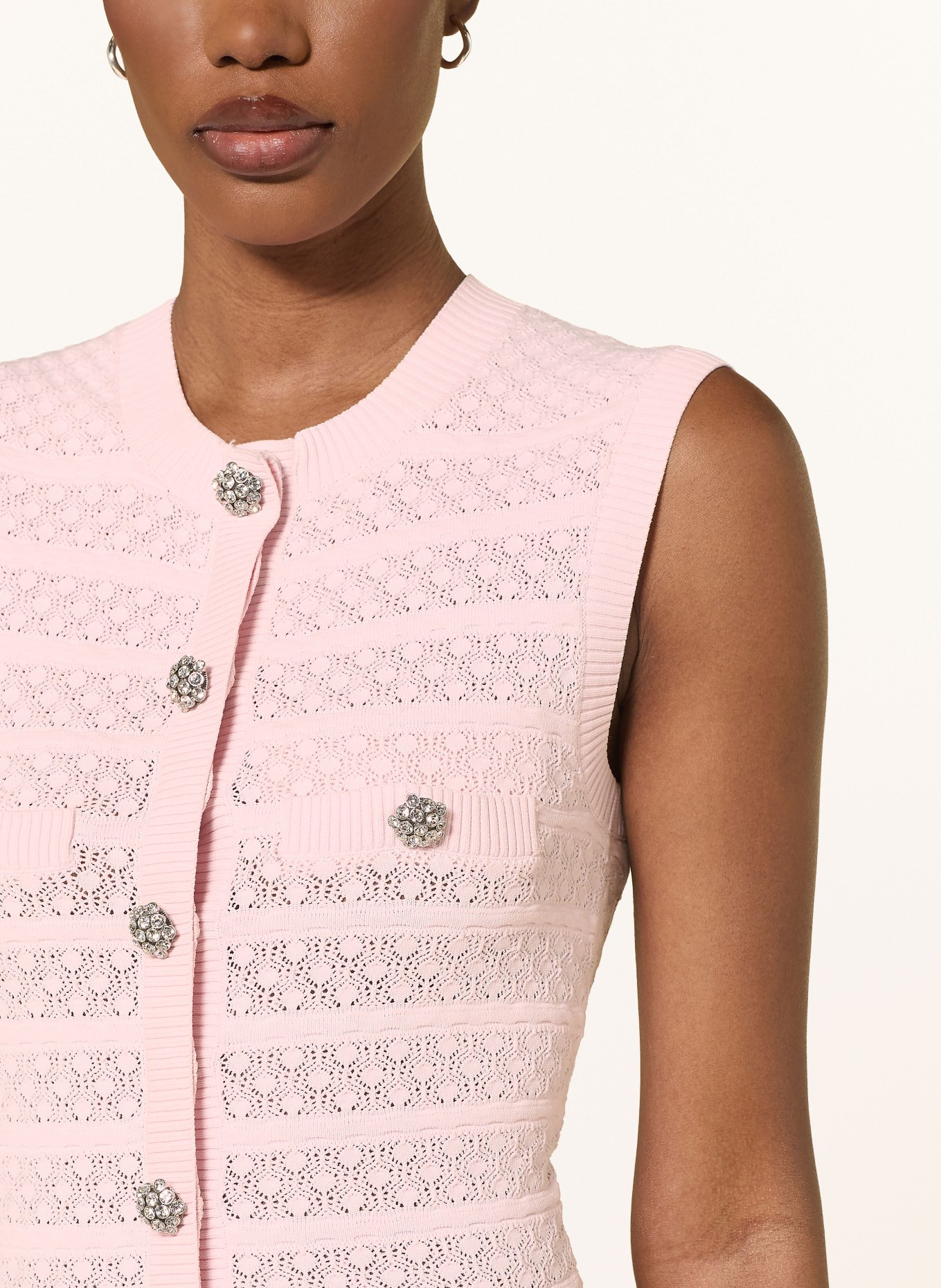 self-portrait Robe en maille avec pierres précieuses: ROSE CLAIR