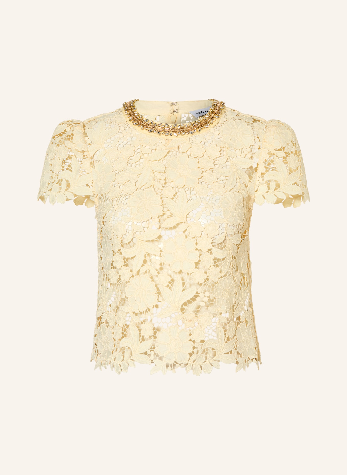 self-portrait Blusenshirt aus Spitze mit Schmucksteinen: HELLGELB