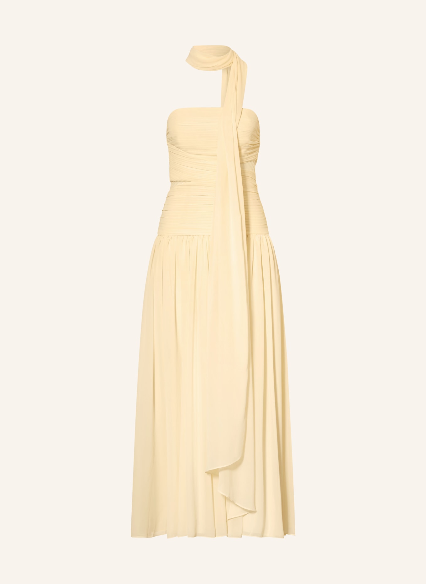 self-portrait Robe à épaules dénudées avec écharpe amovible et plissés: JAUNE CLAIR