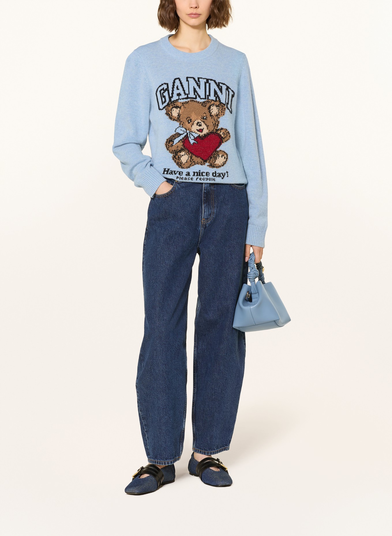 GANNI Pullover: BLAUGRAU / BRAUN / ROT