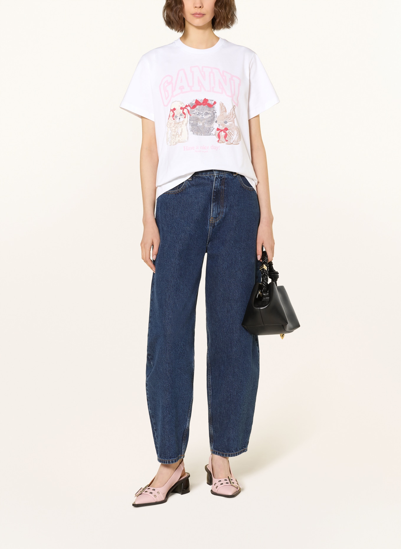 GANNI tričko: BÍLÁ