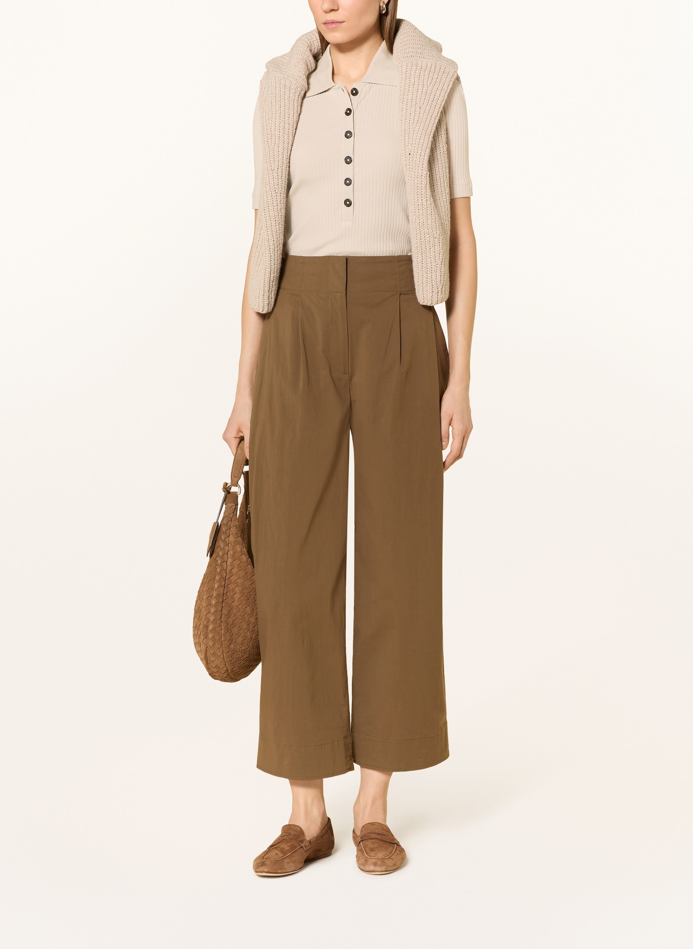 Marc O'Polo Pletené polo tričko: SVĚTLE HNĚDÁ