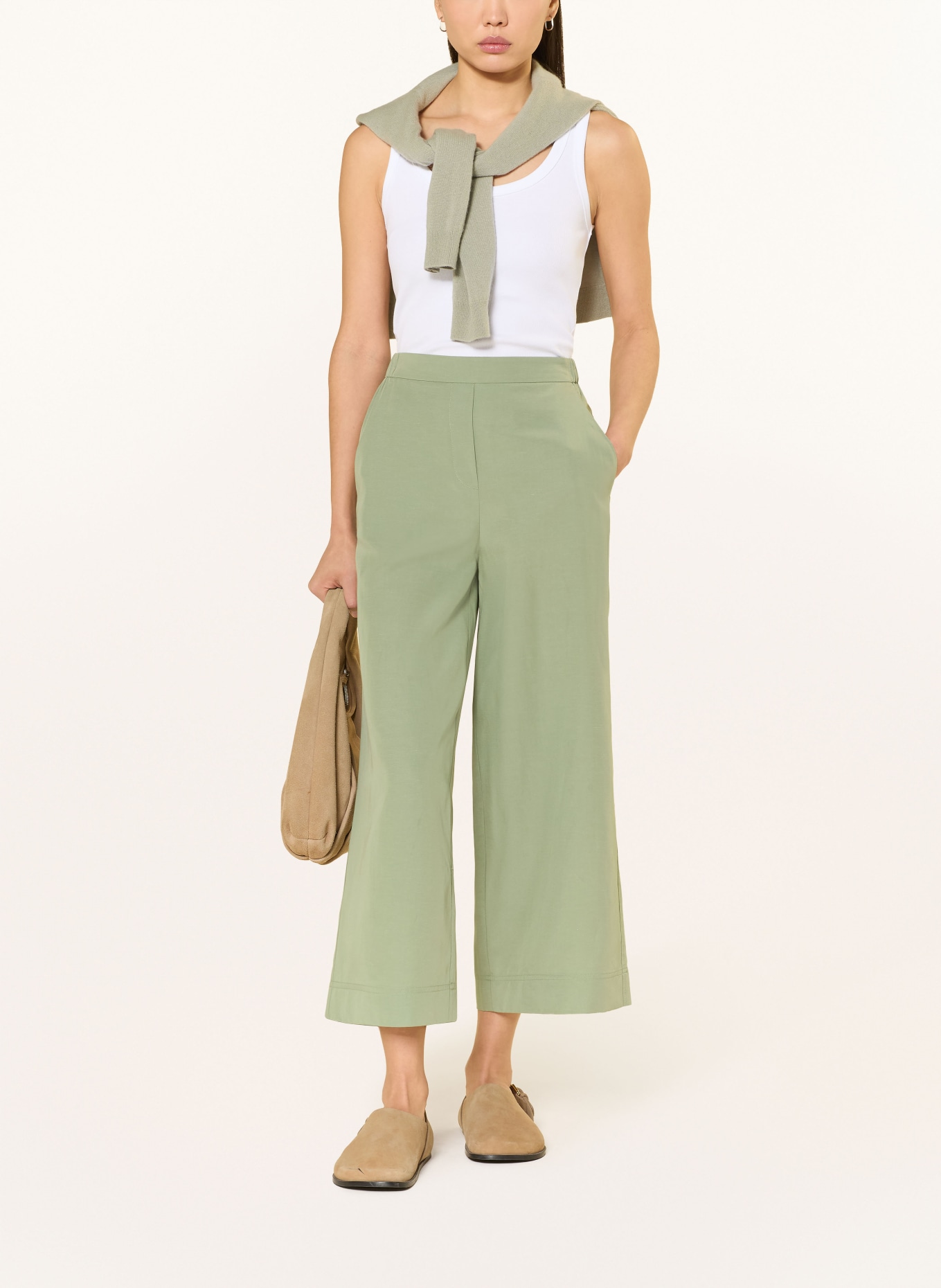 Marc O'Polo Kalhoty MARGO WIDE: SVĚTLE ZELENÁ