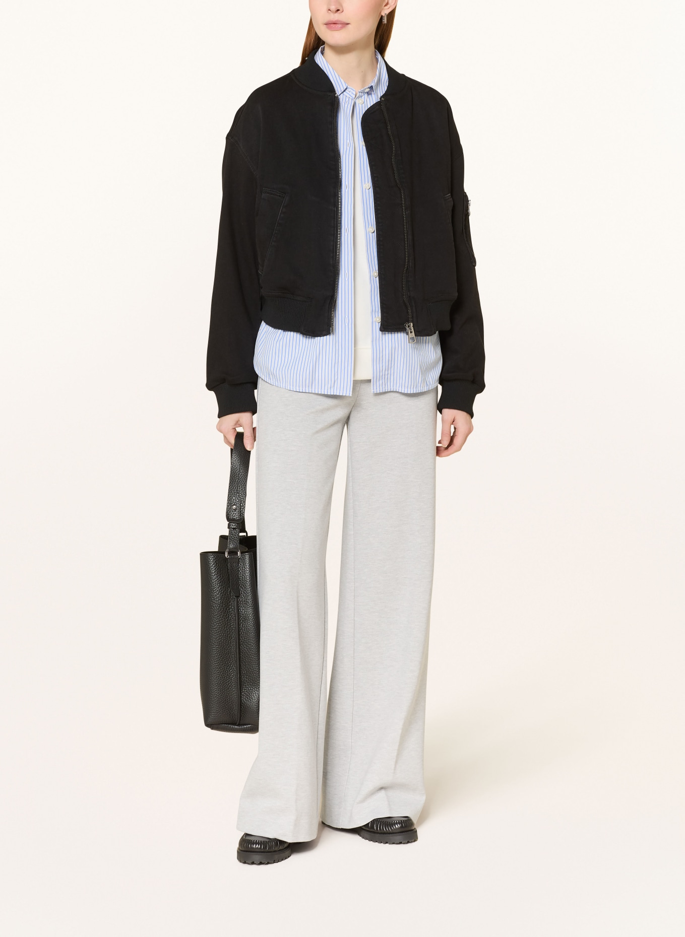 Marc O'Polo Marlene kalhoty MARGO WIDE z jersey: SVĚTLE ŠEDÁ