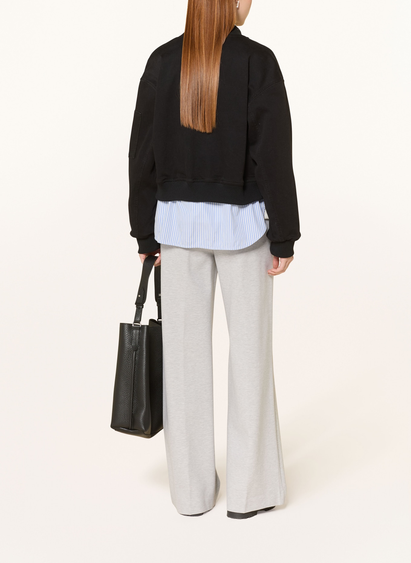 Marc O'Polo Marlene kalhoty MARGO WIDE z jersey: SVĚTLE ŠEDÁ