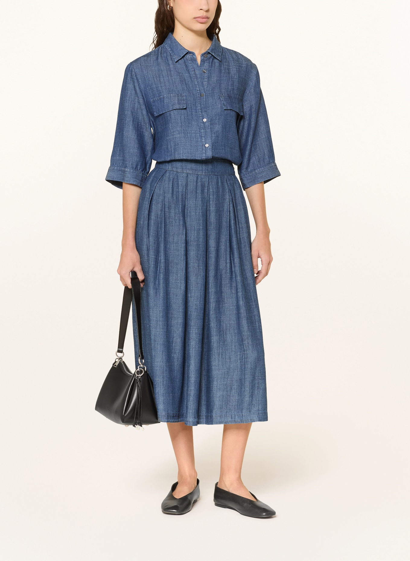 0039 ITALY Chemisier à manches 3/4 aspect jean: BLEU FONCÉ