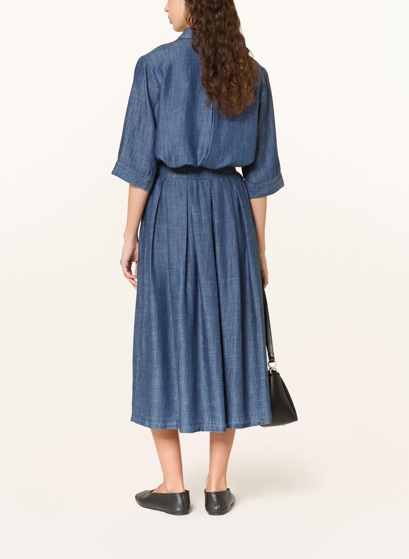 0039 ITALY Chemisier à manches 3/4 aspect jean: BLEU FONCÉ