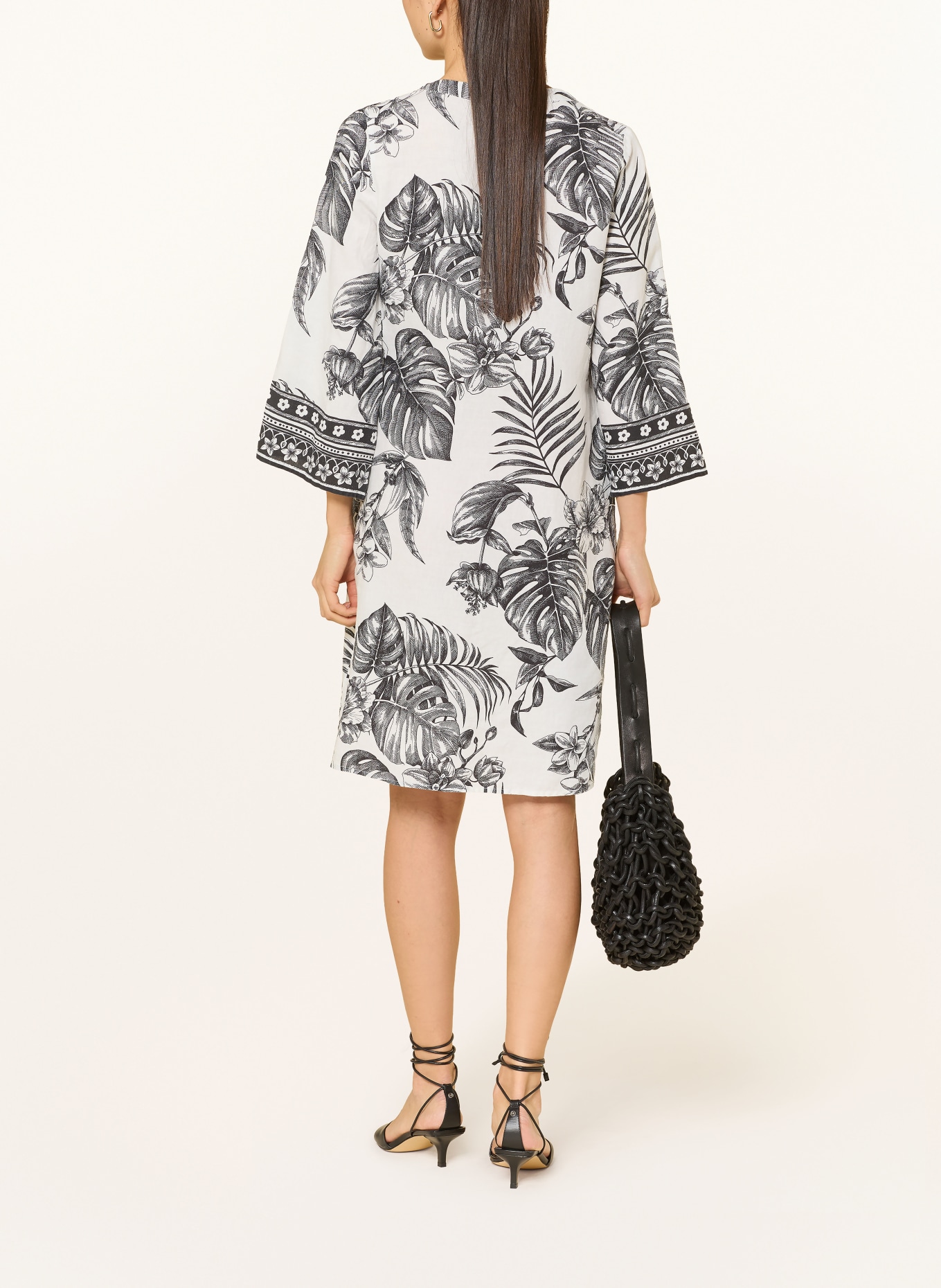 ANGOOR Leinenkleid CLEMENTINA mit 3/4-Arm: ECRU / SCHWARZ