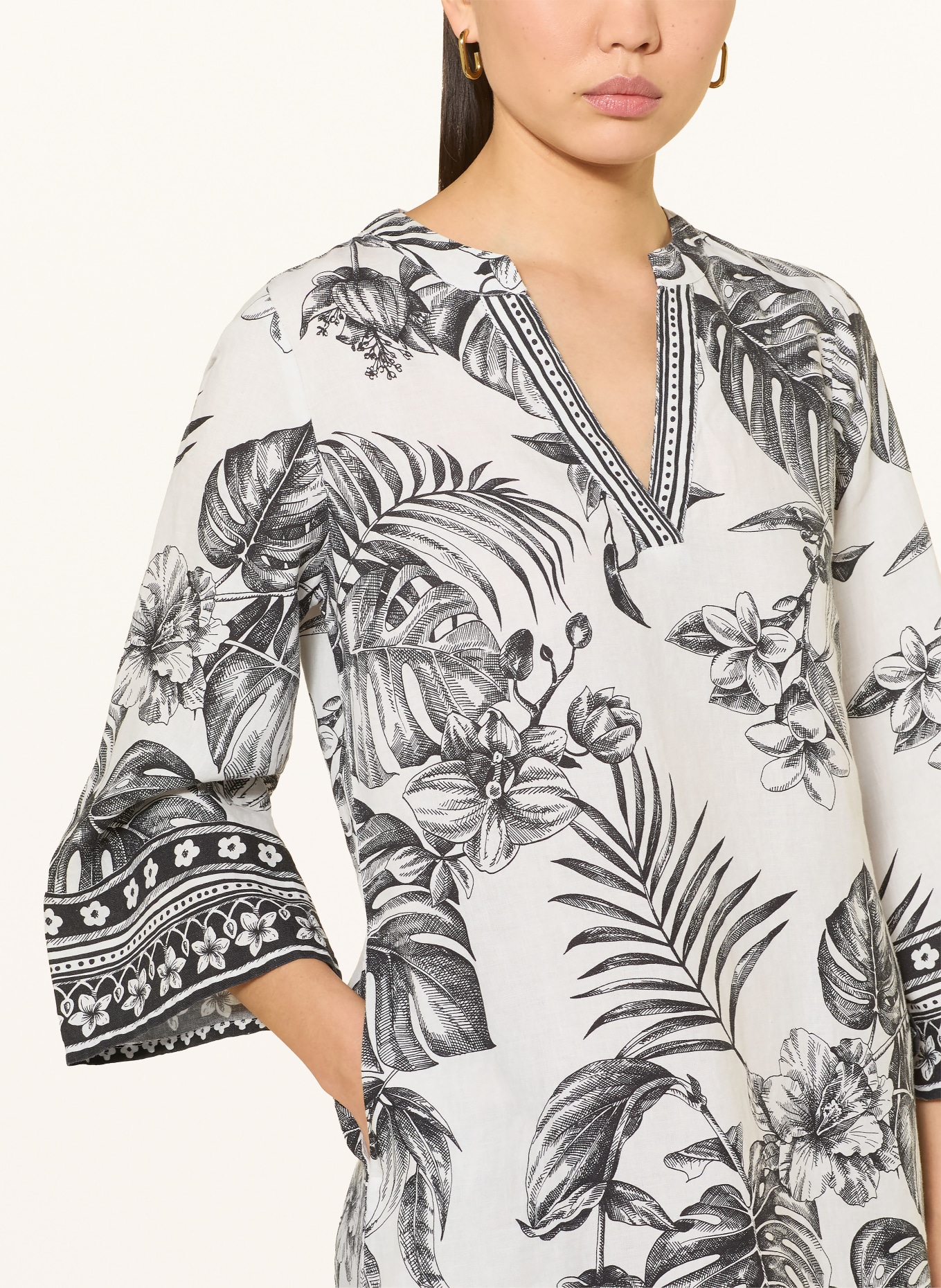 ANGOOR Leinenkleid CLEMENTINA mit 3/4-Arm: ECRU / SCHWARZ