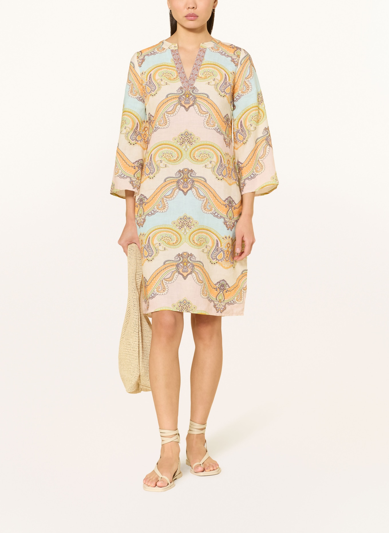 ANGOOR Leinenkleid mit 3/4-Arm: HELLROSA / HELLORANGE / HELLGRÜN