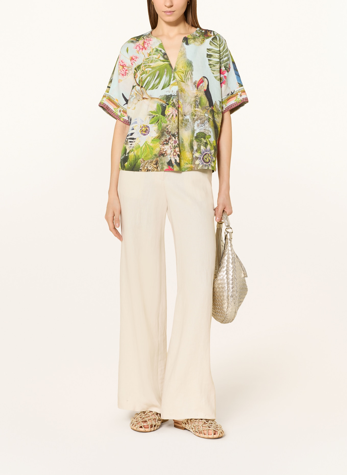 ANGOOR Linen blouse shirt: GREEN / RED / LIGHT BLUE