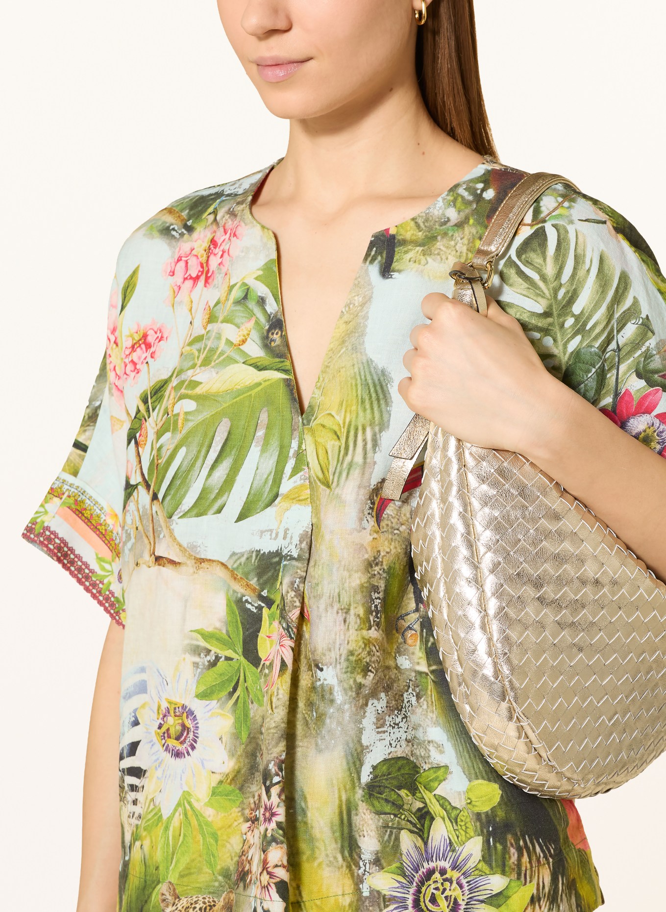 ANGOOR Linen blouse shirt: GREEN / RED / LIGHT BLUE