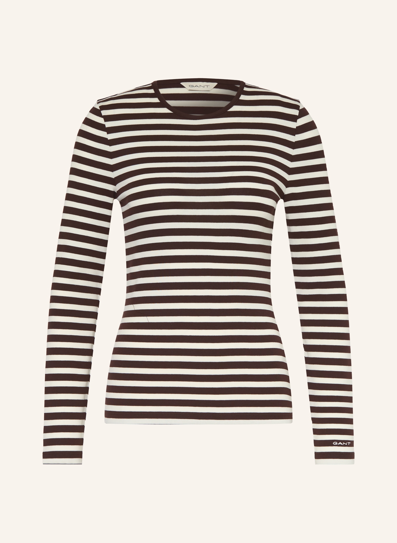 GANT T-shirt à manches longues: MARRON FONCÉ / BLANC