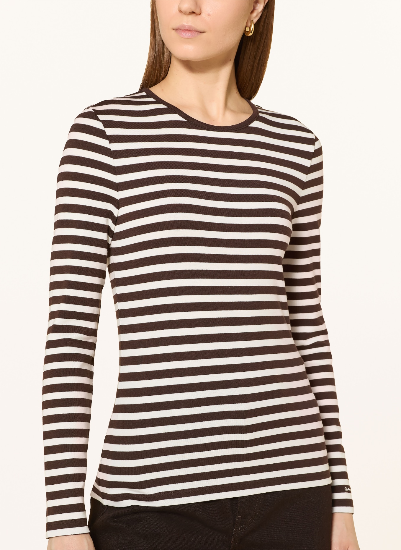 GANT T-shirt à manches longues: MARRON FONCÉ / BLANC