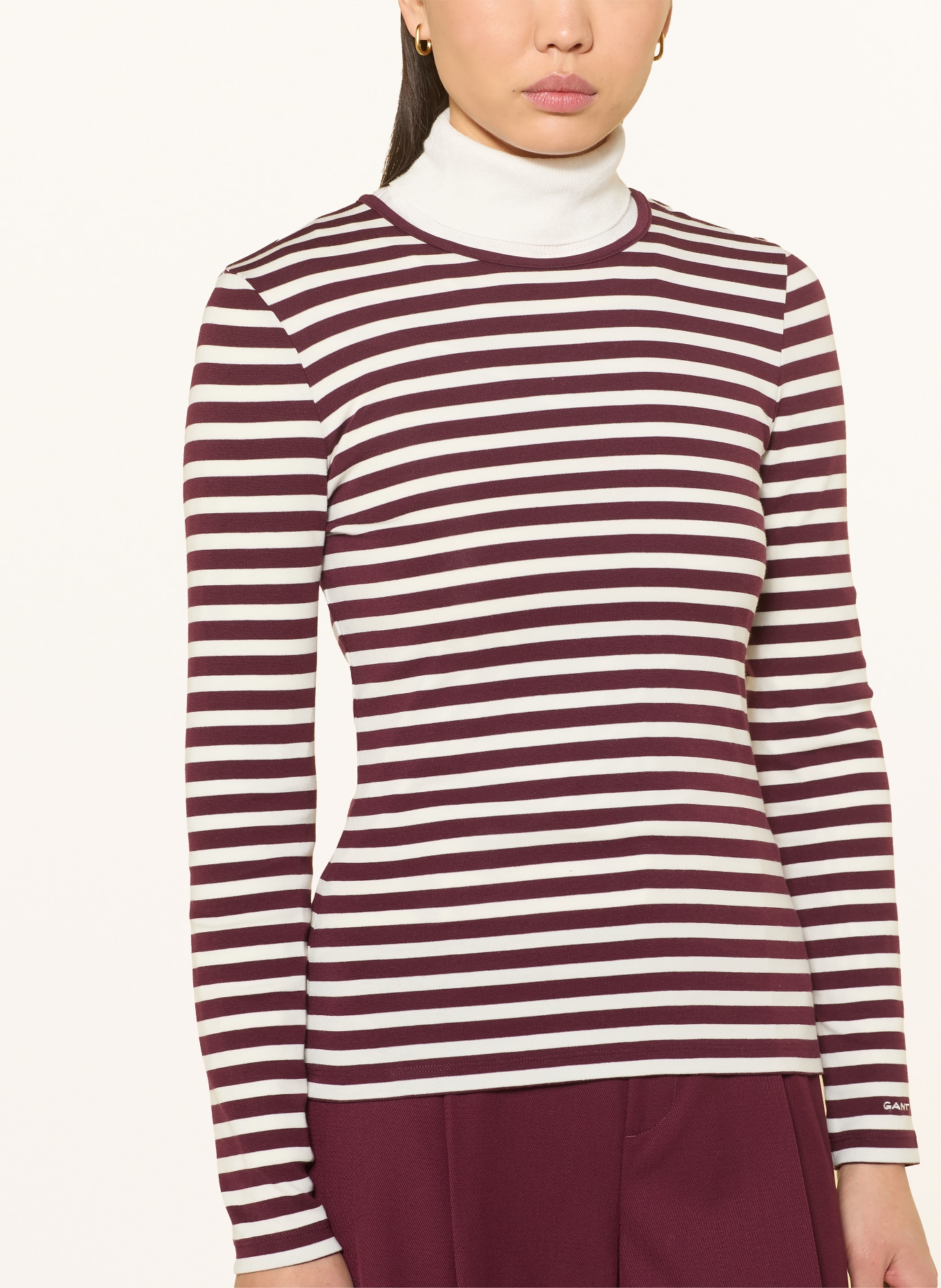 GANT T-shirt à manches longues: ROUGE FONCÉ / BLANC