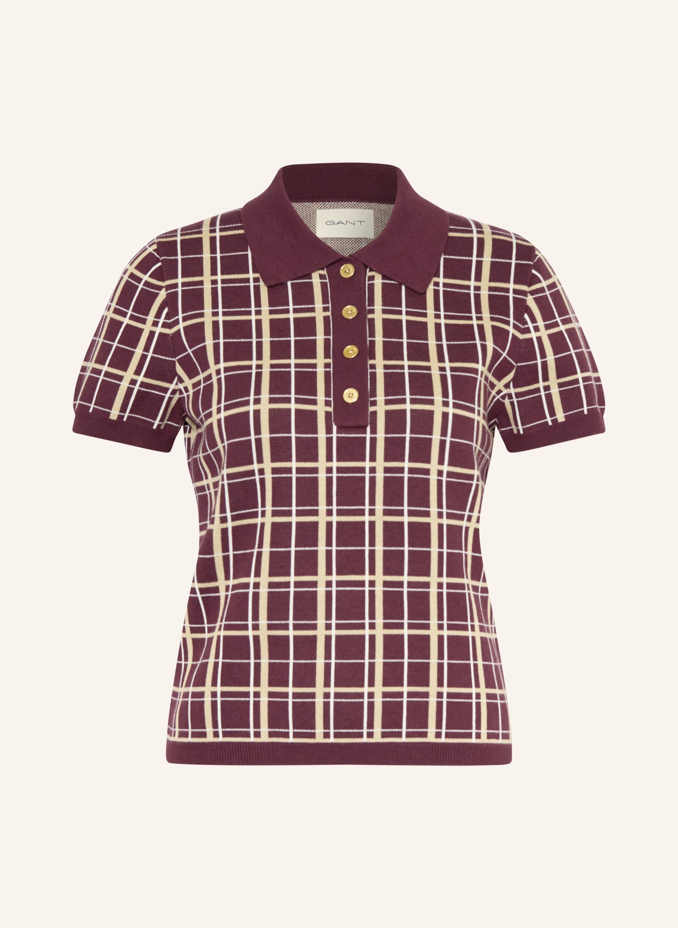 GANT Strick-Poloshirt: DUNKELROT / BEIGE / WEISS