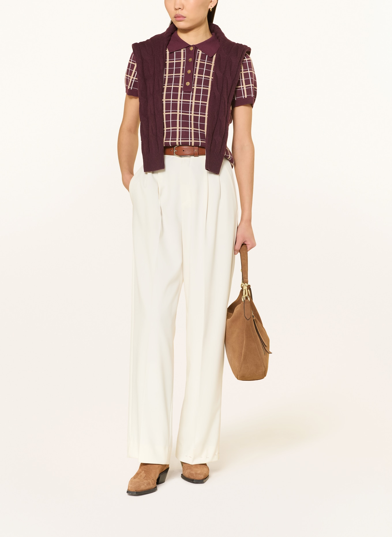 GANT Strick-Poloshirt: DUNKELROT / BEIGE / WEISS