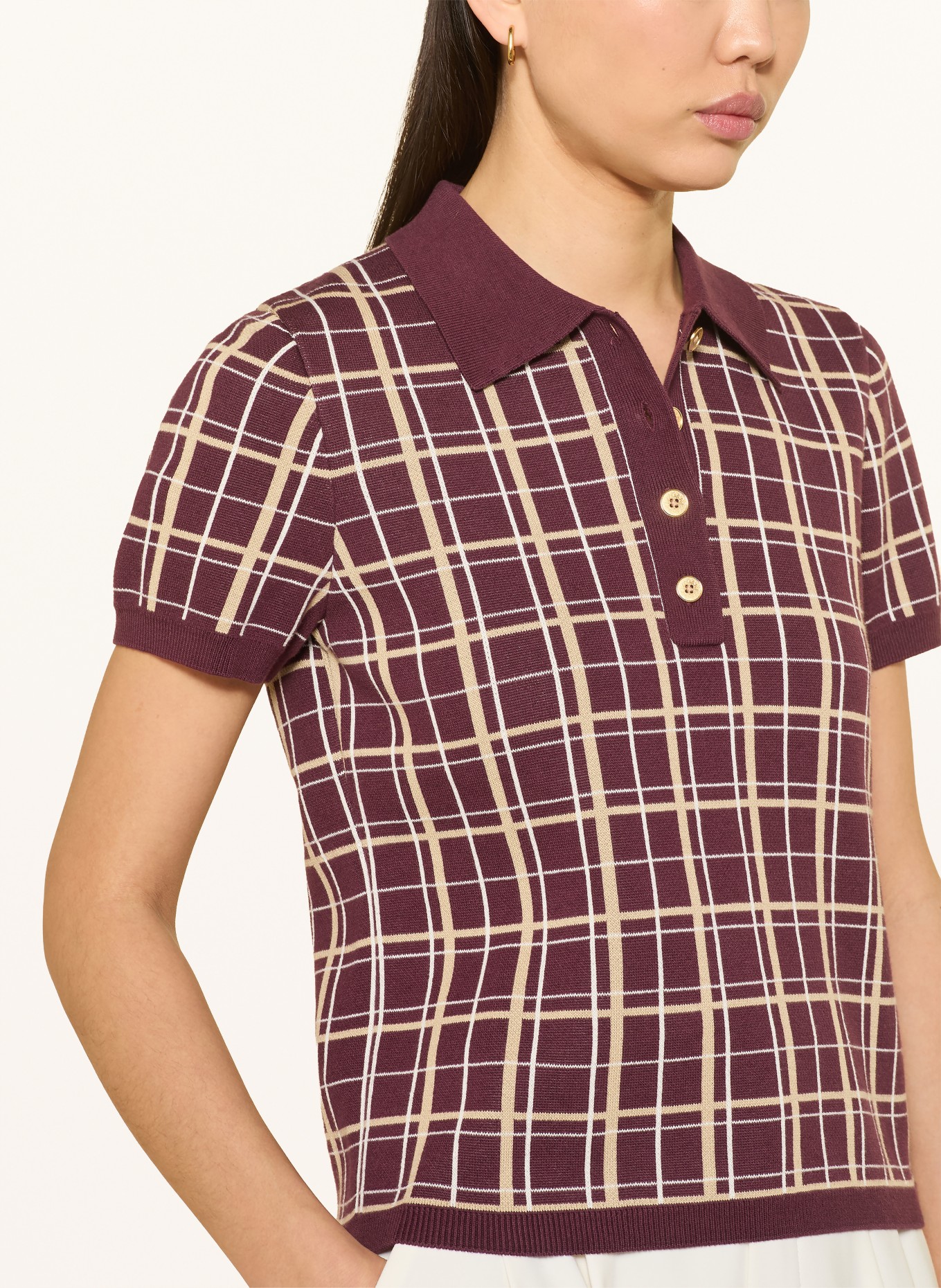GANT Strick-Poloshirt: DUNKELROT / BEIGE / WEISS