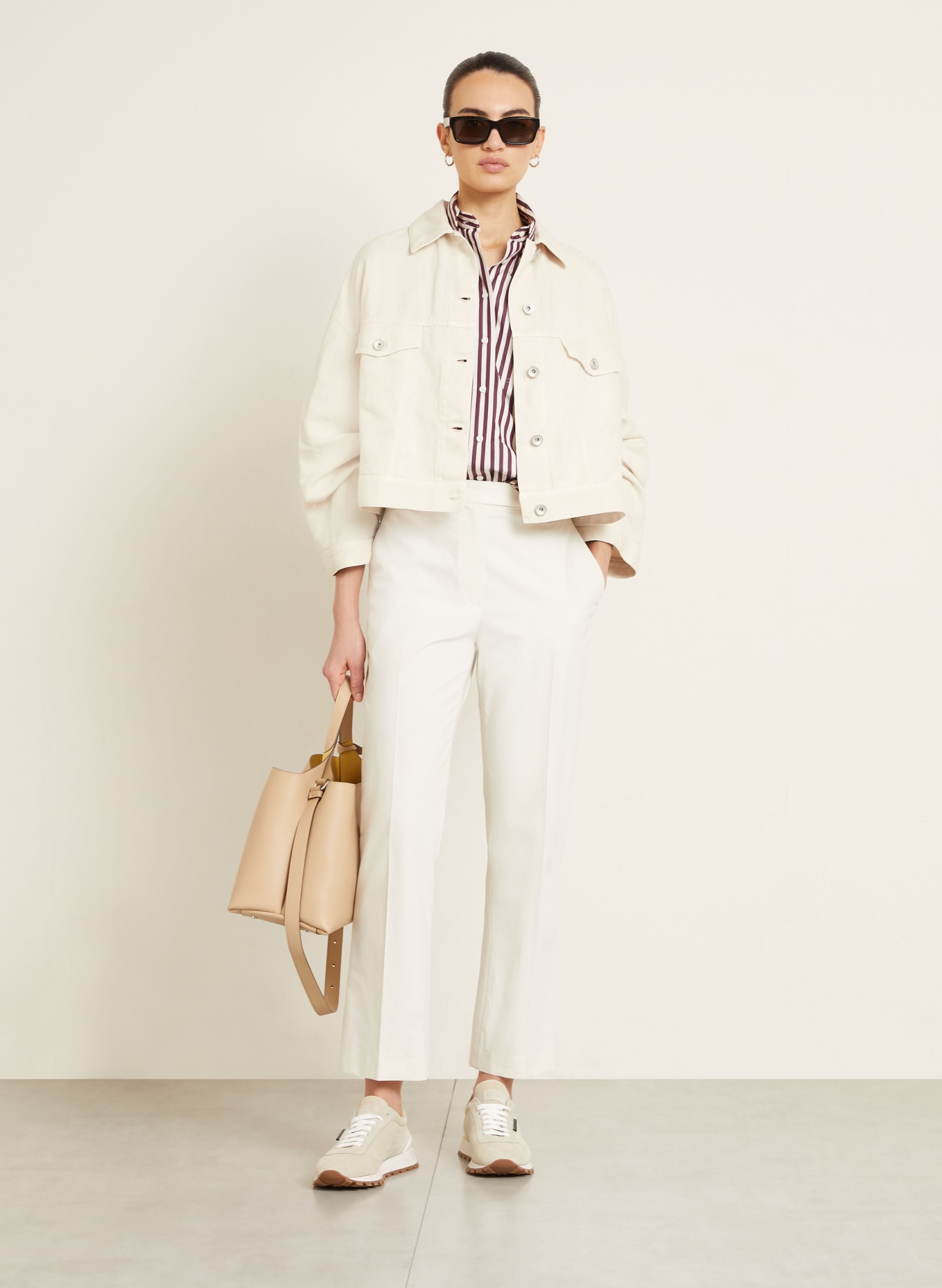 BRUNELLO CUCINELLI Jacke mit Leinen mit Schmucksteinen: CREME