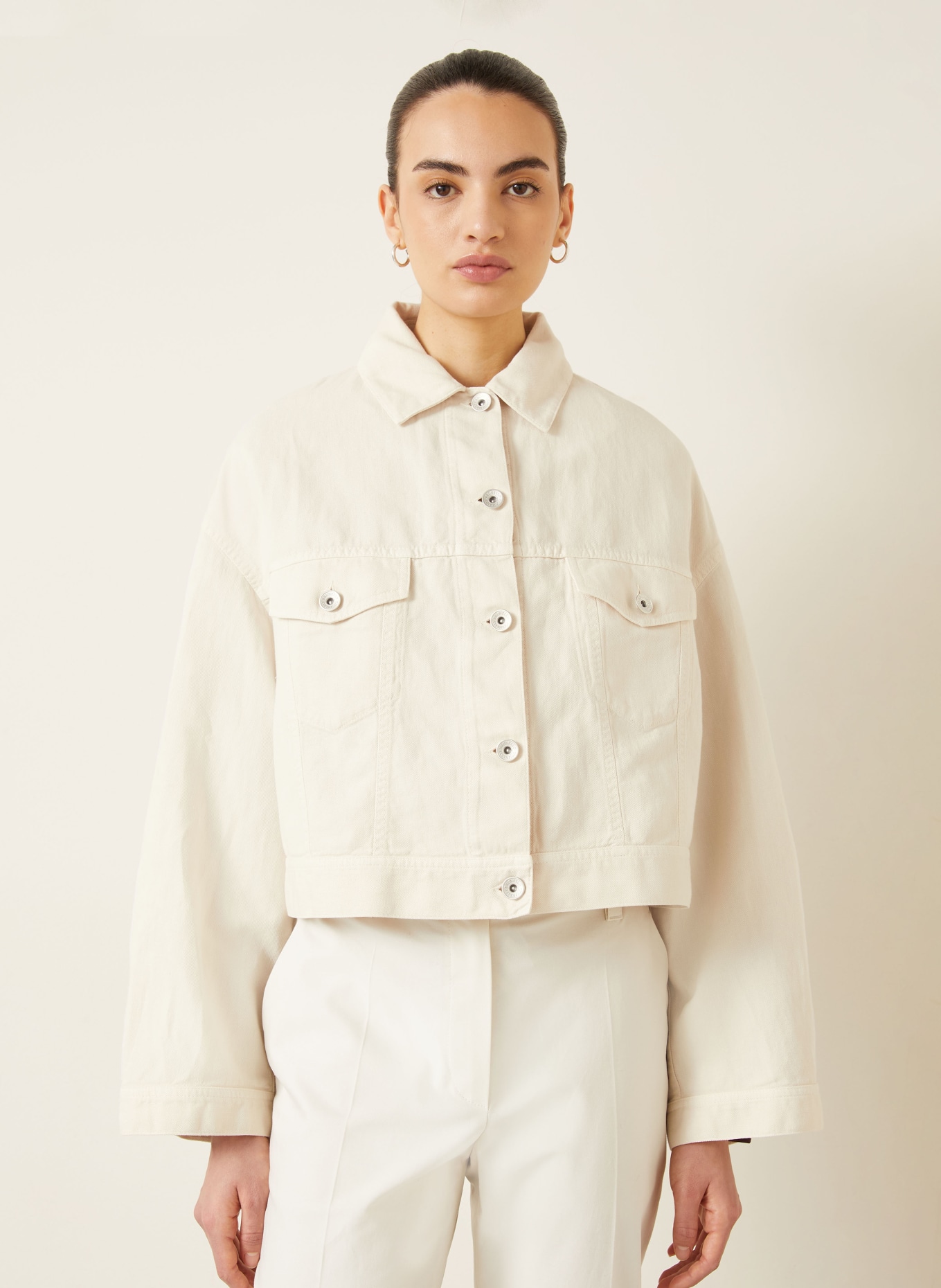 BRUNELLO CUCINELLI Jacke mit Leinen mit Schmucksteinen: CREME