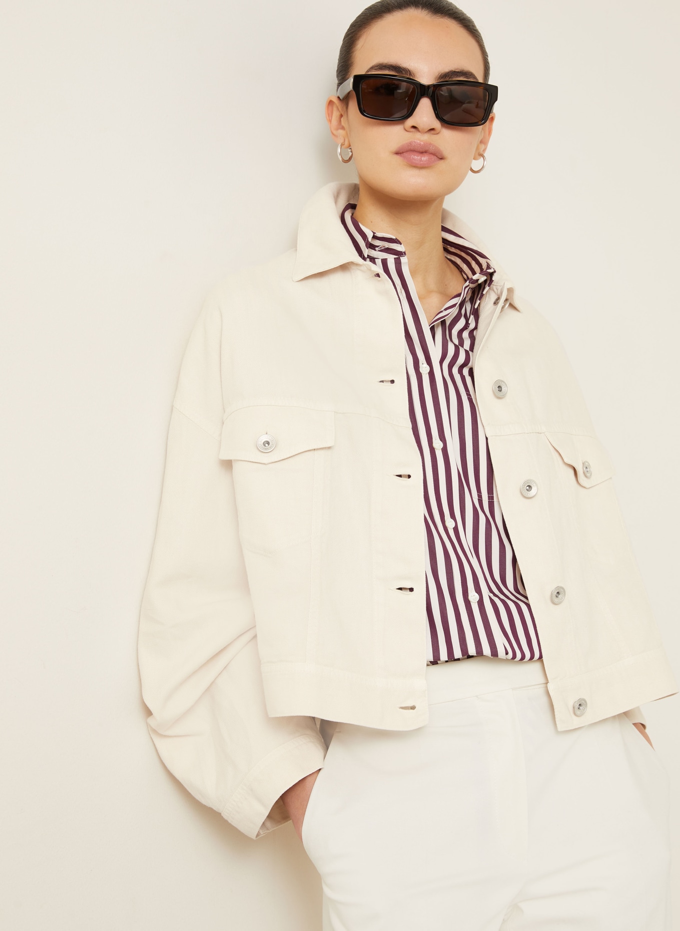 BRUNELLO CUCINELLI Jacke mit Leinen mit Schmucksteinen: CREME