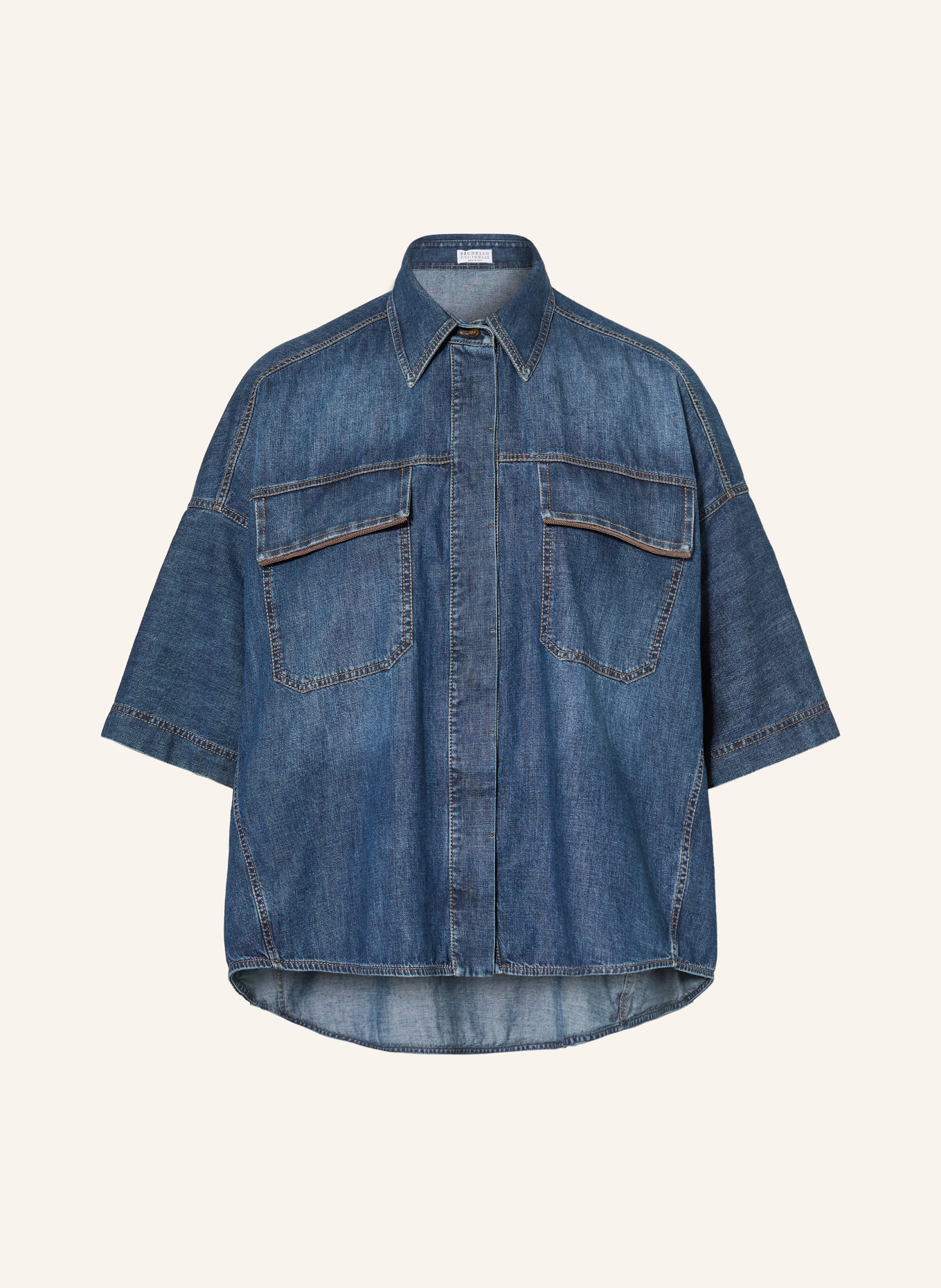 BRUNELLO CUCINELLI Jeansbluse mit Schmucksteinen: BLAU