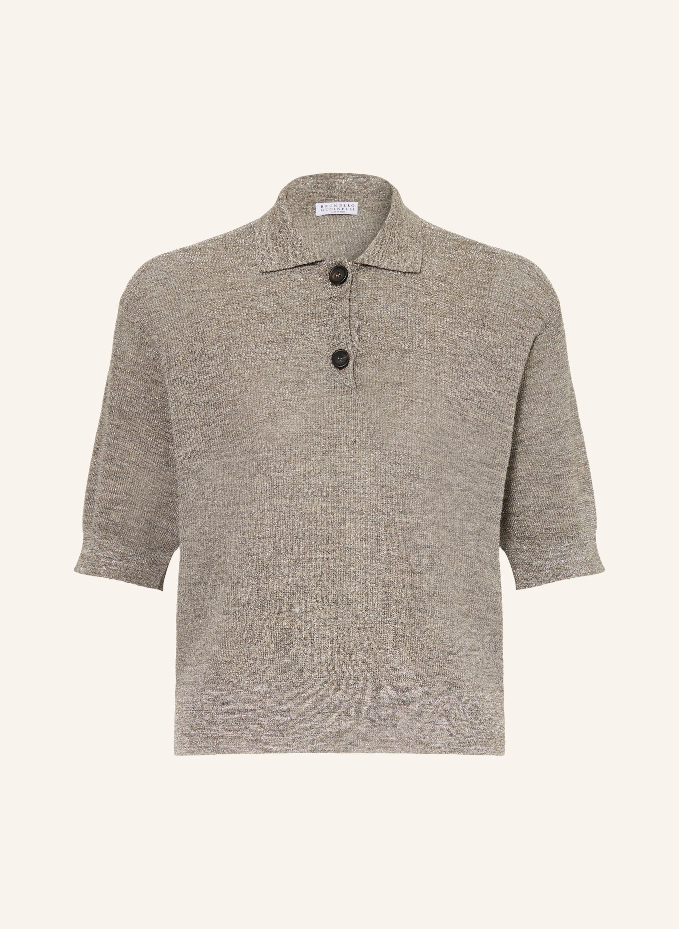 BRUNELLO CUCINELLI Strick-Poloshirt mit Leinen und Glitzergarn: TAUPE
