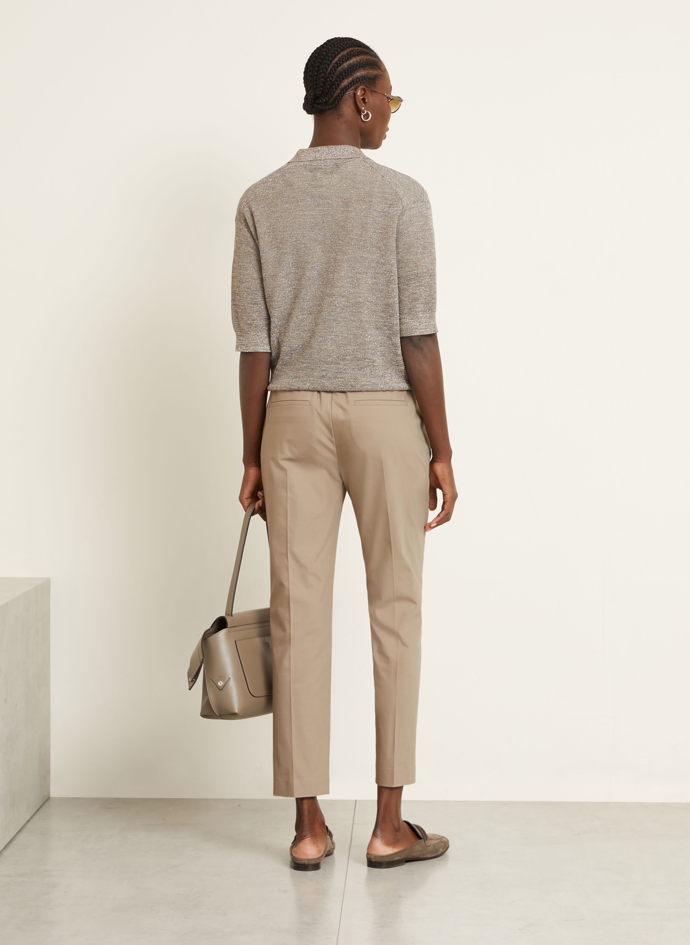 BRUNELLO CUCINELLI Strick-Poloshirt mit Leinen und Glitzergarn: TAUPE