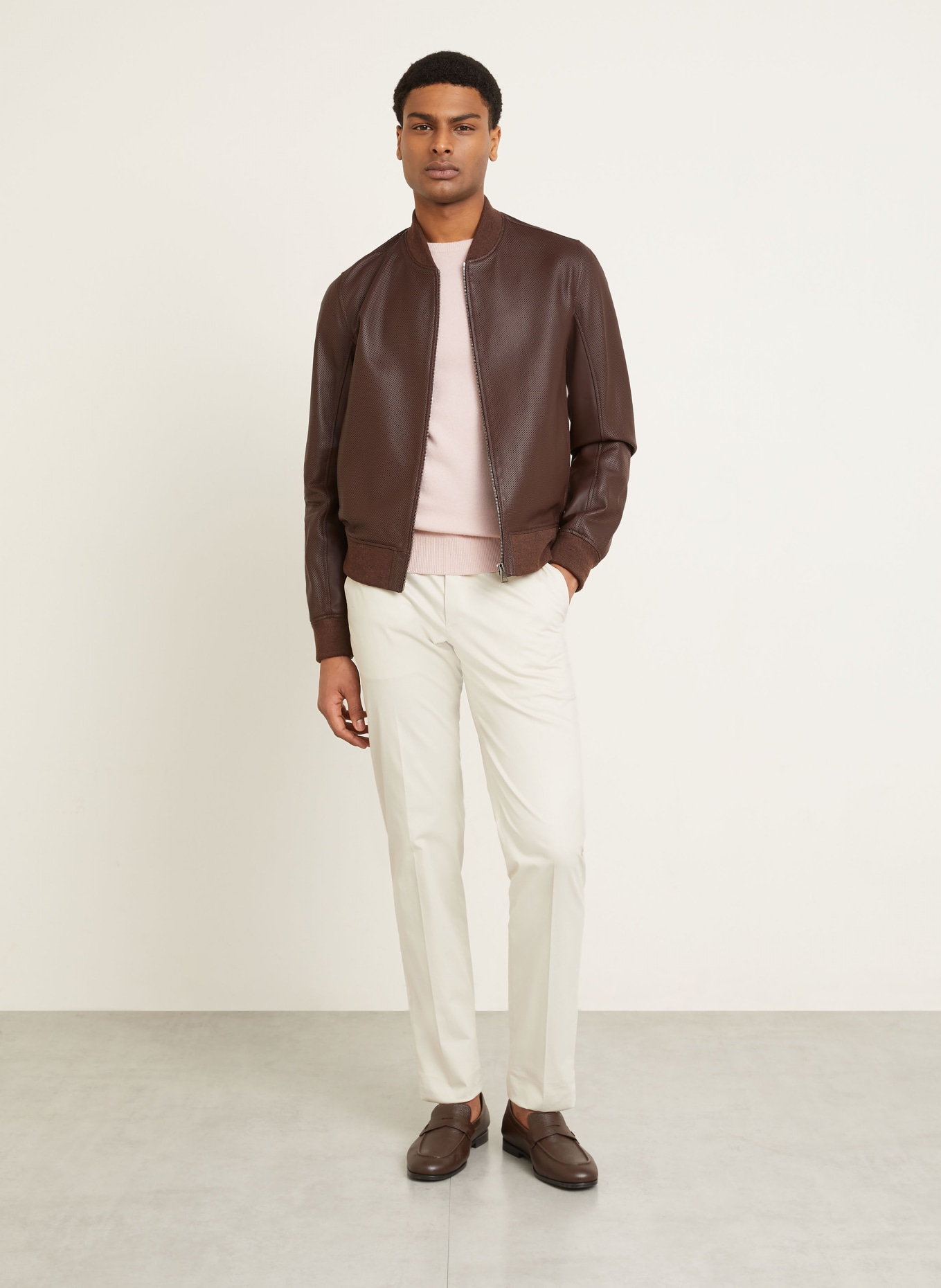 manzoni 24 leather jacket: DARK BROWN